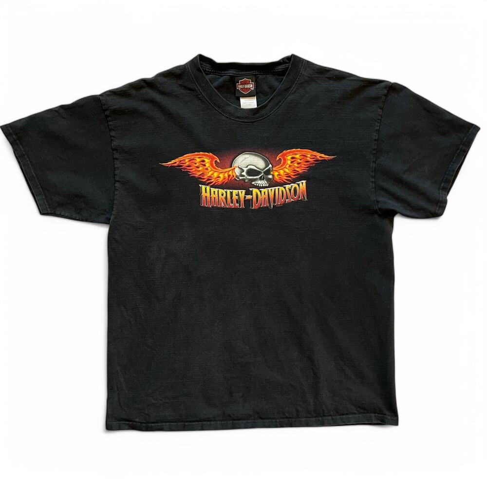 Harley Davidson Flame Wing Skull Rodeo Cowboy Cheyenne Wyoming Motorcycle Tee XL